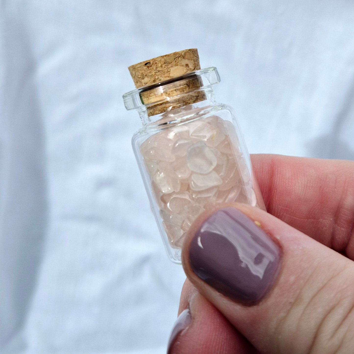 Little Jar of Love, filled with gentle Rose Quartz crystal chips