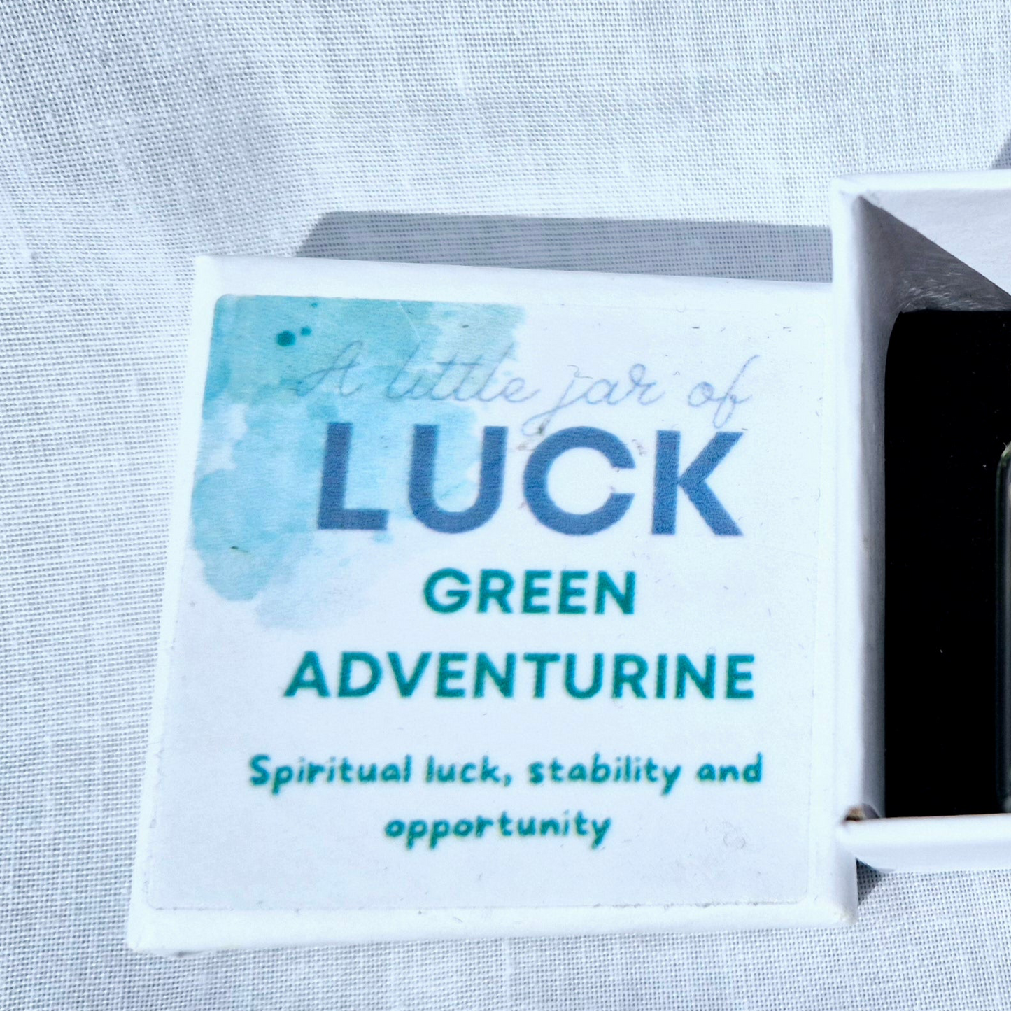 Little Jar of Luck, filled with vibrant Green Aventurine crystal chips