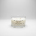 Candle with 'Peace, Please' text on a white background
